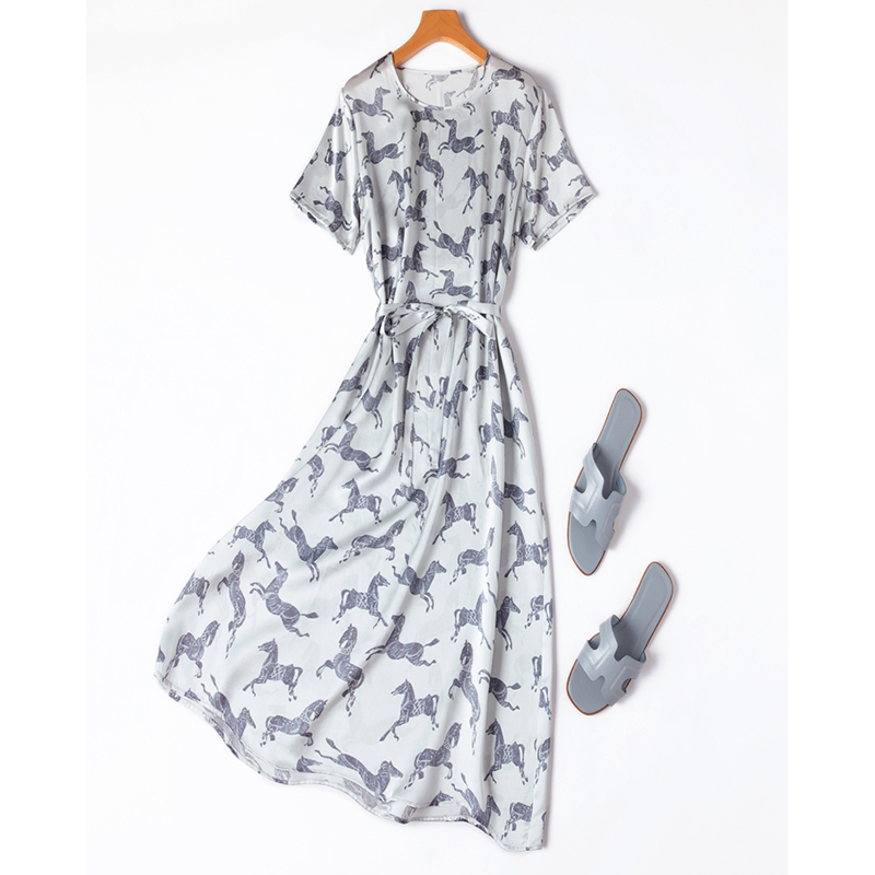 Lunge Line Horse - Women Midi Dress 100% Mulberry Silk
